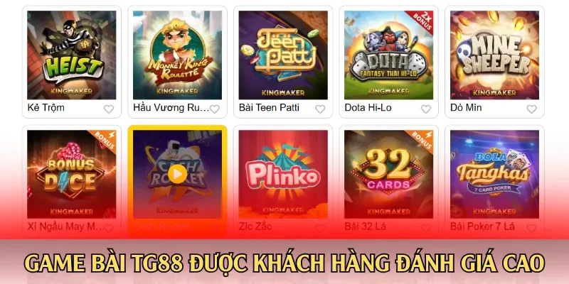 Game bài TG88 được khách hàng đánh giá cao